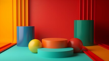 luxury colourful neon abstract elegant Platform podium background shapes and curtains Geometric product show