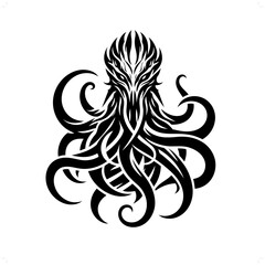 kraken; mythology creature  in modern tribal tattoo, abstract line art, minimalist contour. Vector
