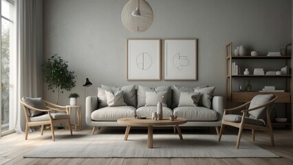 Scandinavian style living room with minimalist decor and cozy vibe