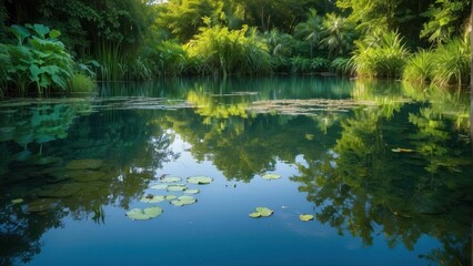 Obraz premium Vibrant lily pad covered river landscape