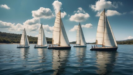 Fototapeta premium Sailboats racing on a serene lake