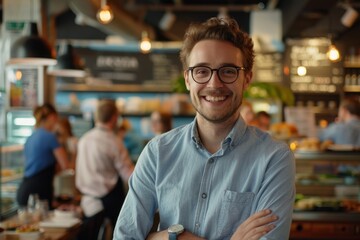 Smiling Businessman in His Modern Start-up Workspace