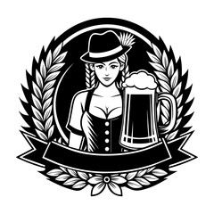 Oktoberfest national German beer festival logo with woman with beer