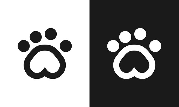 Footprint pet. Paw prints. Dog or cat vector, icon. Foot puppy isolated on white and black background