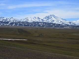 Rural view in Altyn Emel, Kazakhstan. Mountain Matay, in spring.