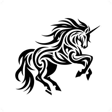 unicorn; mythology creature in modern tribal tattoo, abstract line art, minimalist contour. Vector
