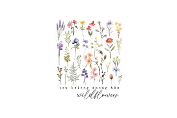 You belong among the wildflower, vintage Retro Flower quote PNG Sublimation Design