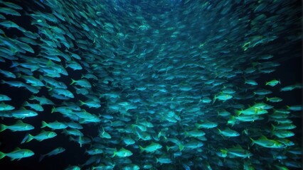 School of Fish Swimming Over Coral Reef