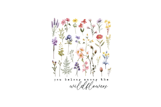 You belong among the wildflower, vintage Retro Flower quote PNG Sublimation Design