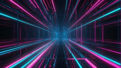 Fototapeta premium Futuristic neon light tunnel with vivid pink and blue colors