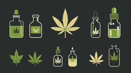 THC Oil, Medical Cannabis: Organic Mockup, Terpene in Cannabinoid Product Design, Medical Tetrahydrocannabivarin, Seed-based Solutions - obrazy, fototapety, plakaty