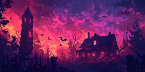Halloween night cartoon background