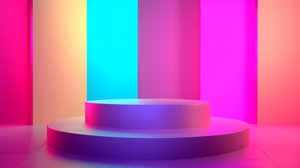 luxury colourful neon abstract elegant Platform podium background shapes and curtains Geometric...