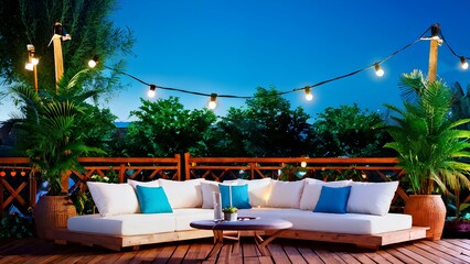 A cozy inviting patio awash in multi colors vibrant outdoor cushions scattered artfully