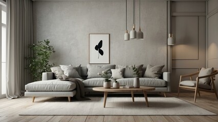 Scandinavian style living room with minimalist decor and cozy vibe
