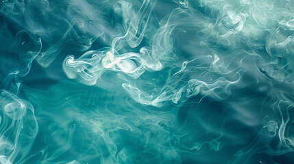 Ethereal tendrils of cerulean smoke drifting through a backdrop of turquoise waters, casting reflections of tranquility and serenity upon the surface below.  - obrazy, fototapety, plakaty