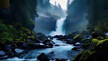 Breathtaking beauty of a waterfall cascading down a rocky cliff in a remote wilderness