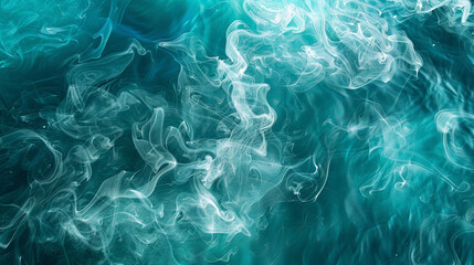 Ethereal tendrils of cerulean smoke drifting through a backdrop of turquoise waters, casting reflections of tranquility and serenity upon the surface below. 