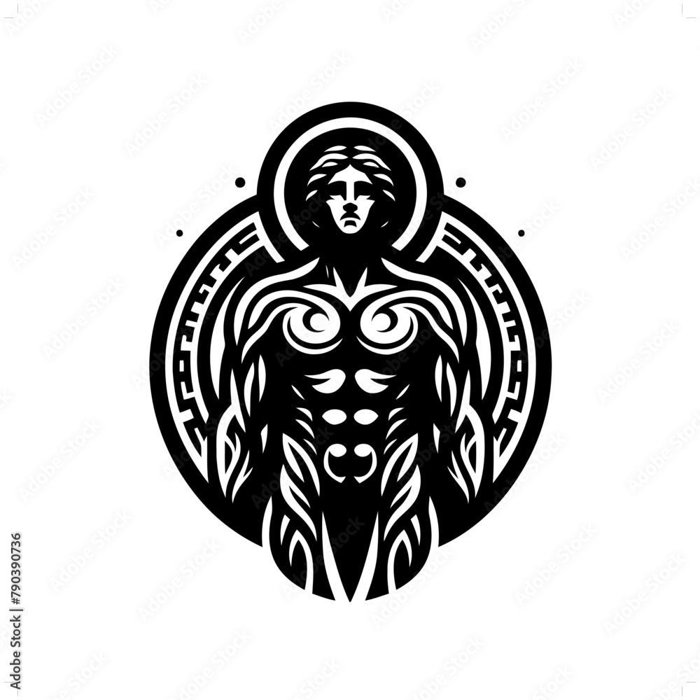 Wall mural apolo; deity mythology in modern tribal tattoo, abstract line art of deity, minimalist contour. Vector