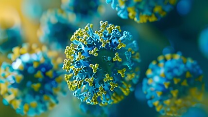 hepatitis D virus molecule, vibrant colors, blue and yellow hues - obrazy, fototapety, plakaty