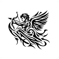 cupid in modern tribal tattoo, abstract line art of people, minimalist contour. Vector