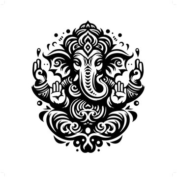 recommend clip art: ganesha; deity mythology in modern tribal tattoo, abstract line art of deity, minimalist contour. Vector