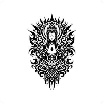 recommend clip art: guan yin; deity mythology in modern tribal tattoo, abstract line art of deity, minimalist contour. Vector