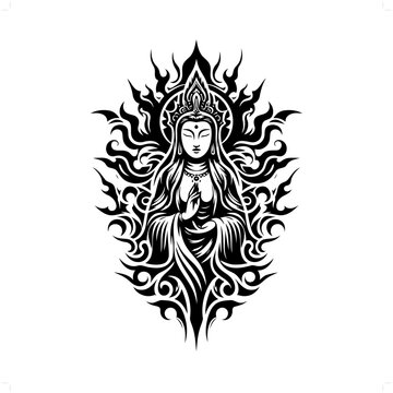 recommend clip art: guan yin; deity mythology in modern tribal tattoo, abstract line art of deity, minimalist contour. Vector
