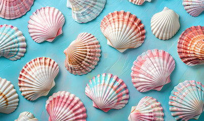 shells background,seashells on the beach, A harmonious assortment of seashells in pastel colors...