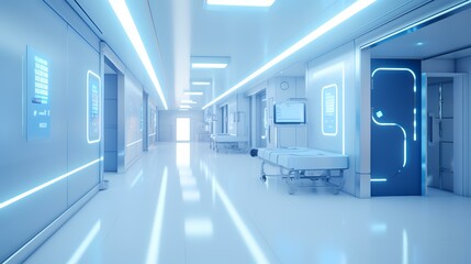 3D CG rendering of Modern hospital hallway. 3D illustration.