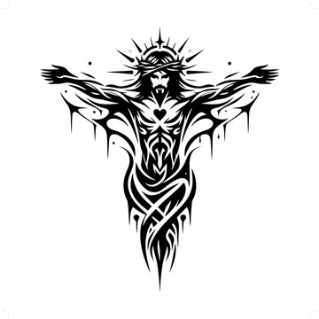 recommend clip art: jesus in modern tribal tattoo, abstract line art of people, minimalist contour. Vector
