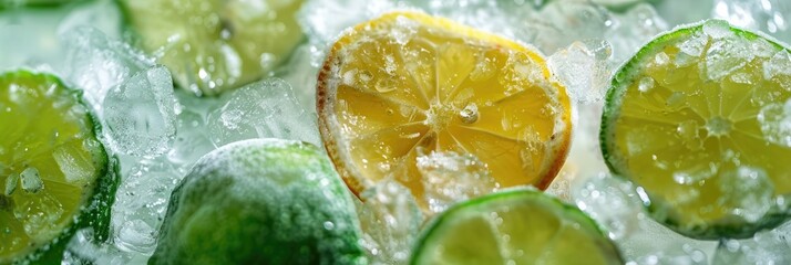 Refreshing Lemon Frozen in Ice: Close-Up Citrus Chill