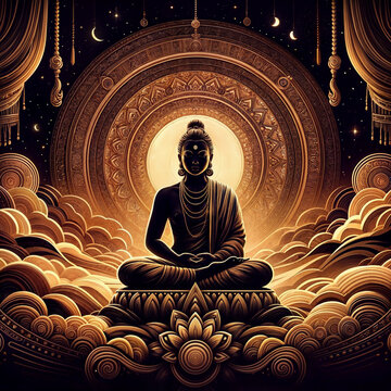 Illustration for mahavir jayanti with silhouette of lord mahavira seated in meditation created with generative ai	