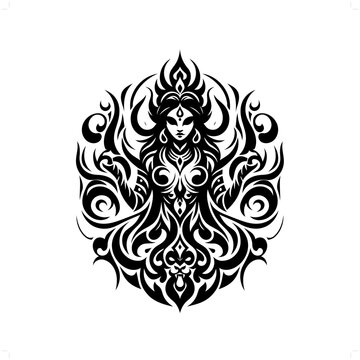 recommend clip art: kali; deity mythology in modern tribal tattoo, abstract line art of people, minimalist contour. Vector