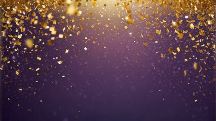 Glittering golden confetti on a vibrant purple backdrop