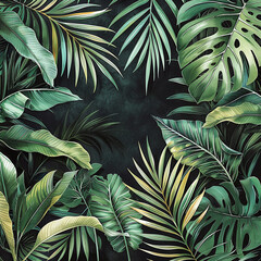 illustration of palm leaves frame background - obrazy, fototapety, plakaty