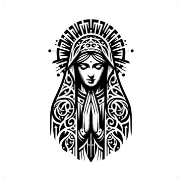recommend clip art: virgin mary in modern tribal tattoo, abstract line art of people, minimalist contour. Vector