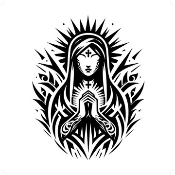recommend clip art: virgin mary in modern tribal tattoo, abstract line art of people, minimalist contour. Vector