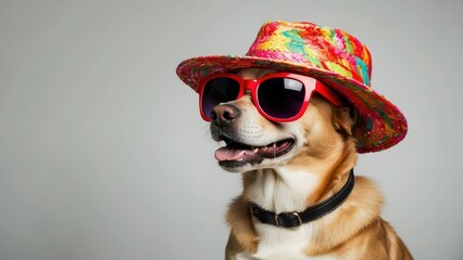 Happy dog in sunglasses evoking a fun summer vibe