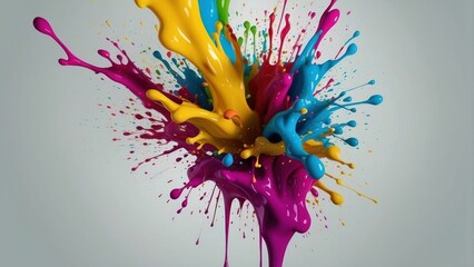 Dynamic multicolored paint splash against a neutral background