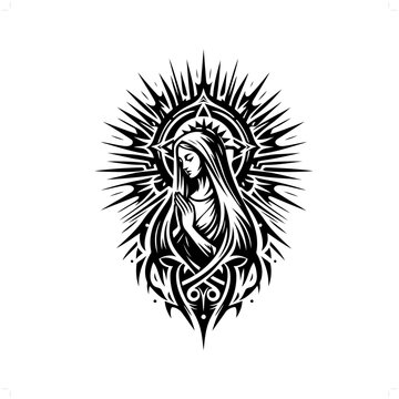 recommend clip art: virgin mary in modern tribal tattoo, abstract line art of people, minimalist contour. Vector
