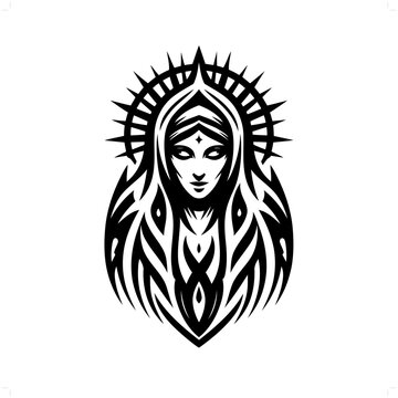 recommend clip art: virgin mary in modern tribal tattoo, abstract line art of people, minimalist contour. Vector