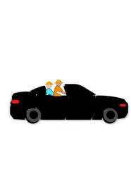A cartoon of a man and a woman in a car