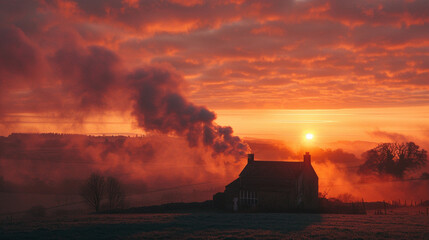 Rustic wisps of hazelnut smoke drifting through a sunset orange sky, casting a veil of nostalgia...