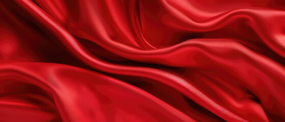 Vibrant red silky fabric wave background