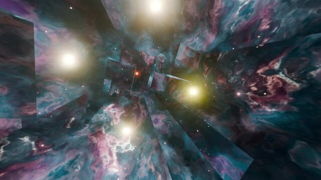 Alien dark matter cubic nebula tunnel, 3d seamless animation