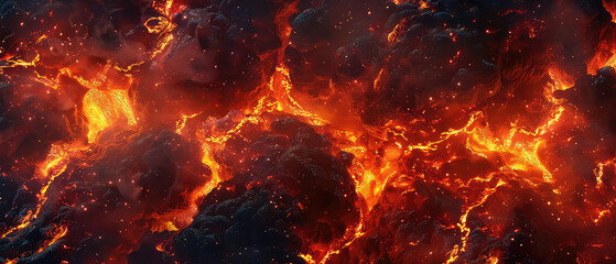 Fiery lava texture resembling the surface of the sun - obrazy, fototapety, plakaty