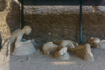 Gypsum casts of victims in Pompeii of the eruption of Mount Vesuvius, Pompeii, Campania, Italy