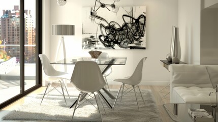 Minimalist Living Room Interior with Glass Dining Table AI Generated