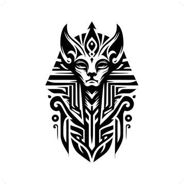 recommend clip art: sphinx in modern tribal tattoo, abstract line art of deity, minimalist contour. Vector